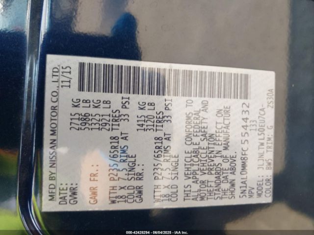 2015 INFINITI QX60 5N1AL0MM8FC554432 Photo 8