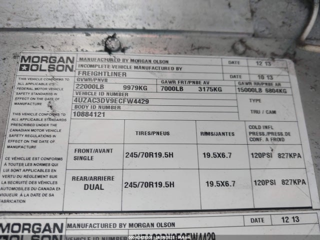 2014 Freightliner Chassis M Line Walk-in Van მანქანა იყიდება აუქციონზე, vin: 4UZAC3DV9ECFW4429, აუქციონის ნომერი: 42428308