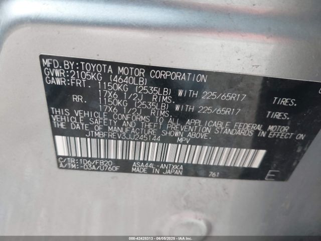 JTMBFREV3JJ245144 Toyota 2ar-fe