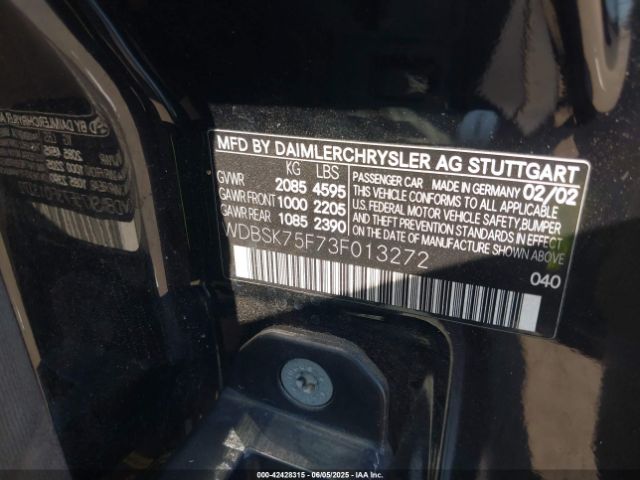 2003 MERCEDES-BENZ SL 500 WDBSK75F73F013272 Photo 8