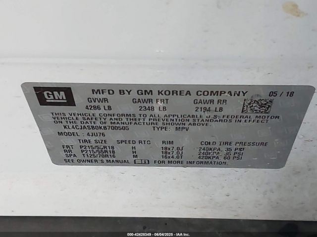 KL4CJASB0KB700505 Buick Encore Fwd Preferred