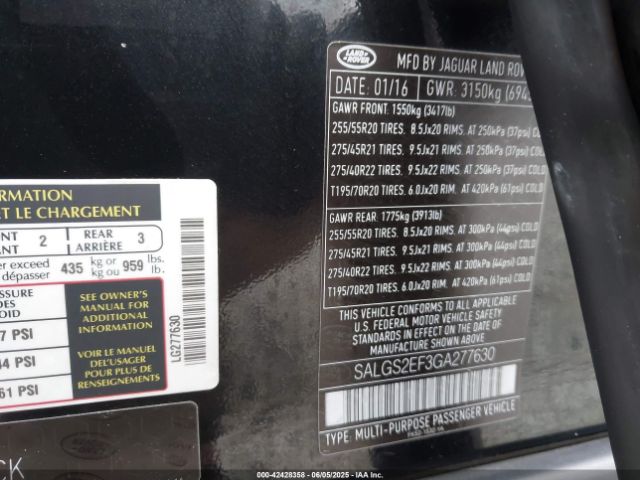 SALGS2EF3GA277630 Land Rover Range Rover 5.0l V8 Supercharged