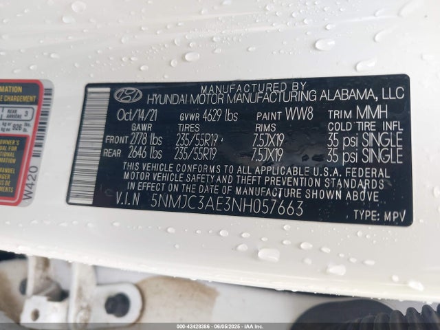 5NMJC3AE3NH057663 Hyundai TUCSON SEL