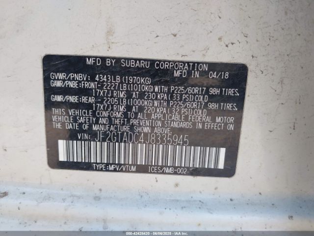 JF2GTADC4J8335945 Subaru naturally aspirated