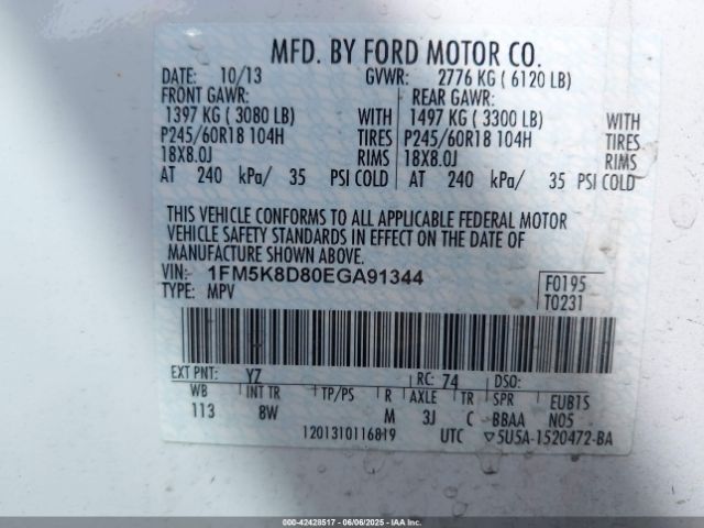 1FM5K8D80EGA91344 Ford EXPLORER XLT