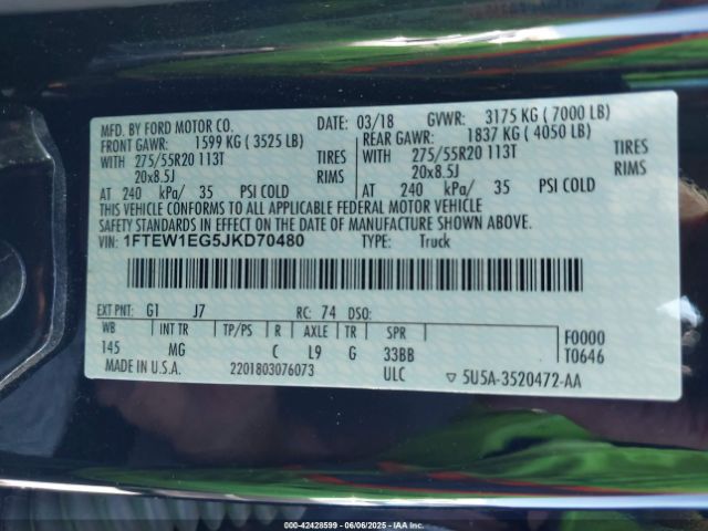 1FTEW1EG5JKD70480 Ford F-150 Xlt