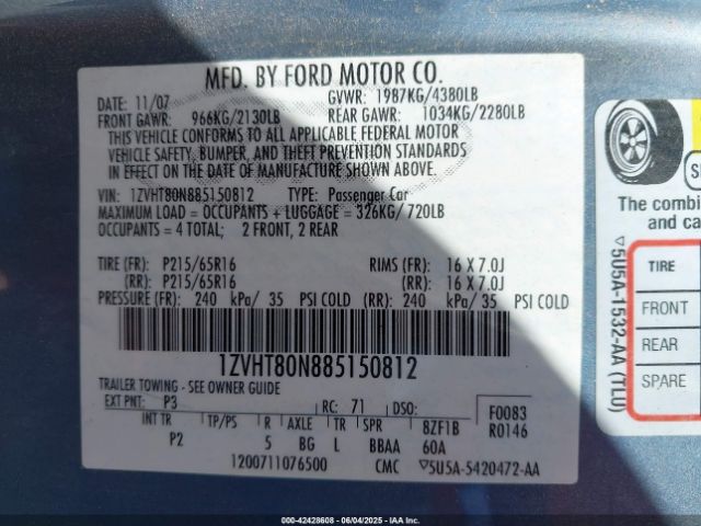 2008 FORD MUSTANG 1ZVHT80N885150812 Photo 8