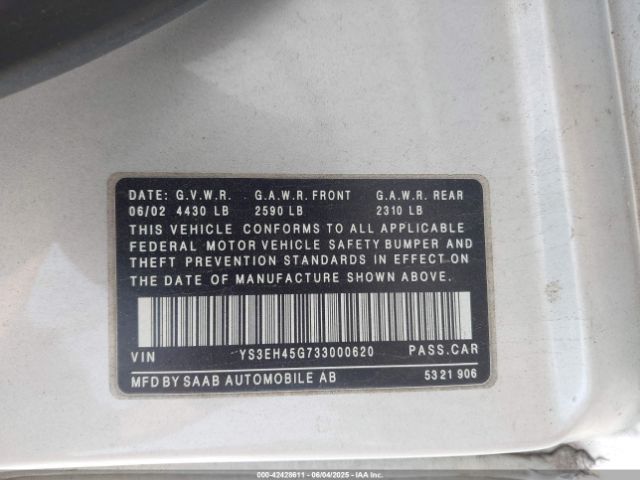 2003 SAAB 9-5 YS3EH45G733000620 Photo 8