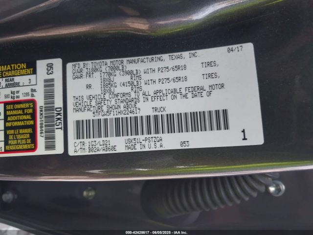 2017 TOYOTA TUNDRA 5TFGW5F11HX224617 Photo 8