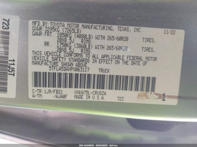 5TFLA5DAXPX063117 Toyota Tundra Sr5