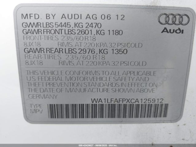 2012 AUDI Q5 WA1LFAFPXCA125912 Photo 8