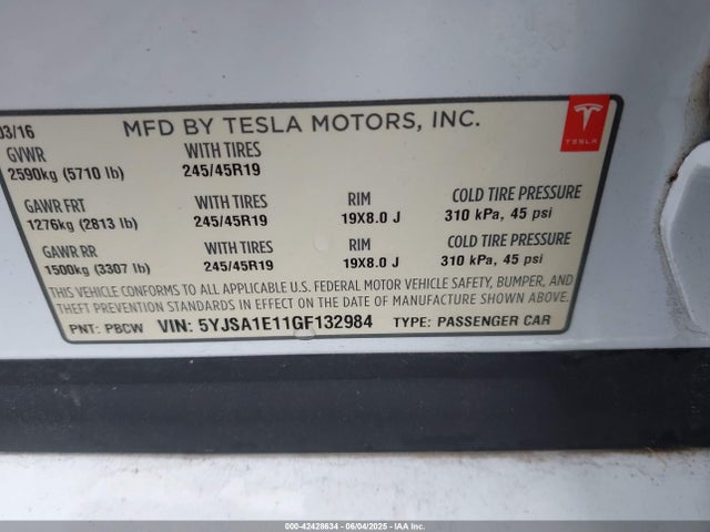2016 TESLA MODEL S 5YJSA1E11GF132984 Photo 8