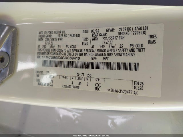 Ford Escape 2016 1FMCU9GX4GUC89410 Image 9