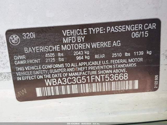 BMW 320i Xdrive 2015 WBA3C3G51FNT53668 Image 9