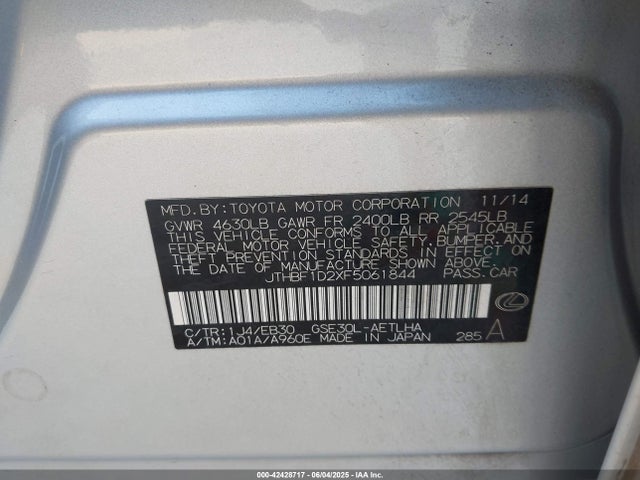 Lexus 4gr-fse 2015 JTHBF1D2XF5061844 Image 9