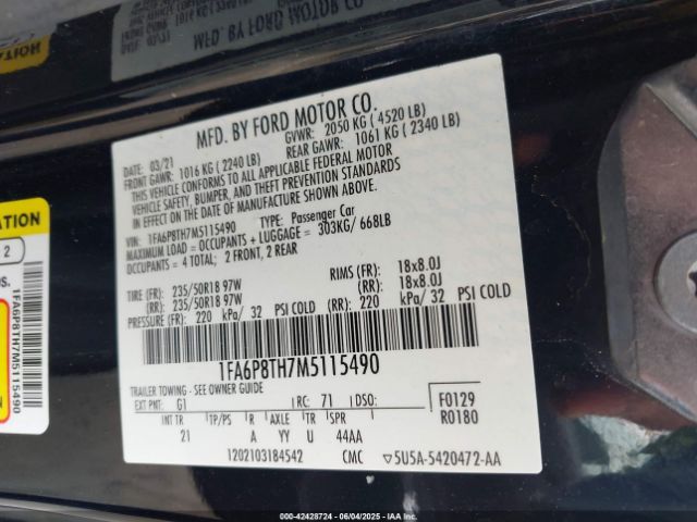 2021 FORD MUSTANG 1FA6P8TH7M5115490 Photo 8