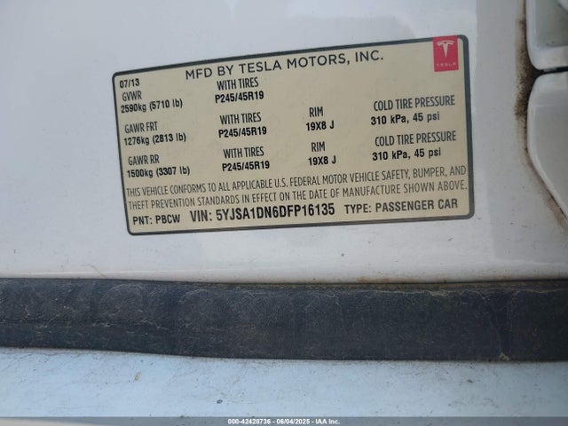 2013 TESLA MODEL S 5YJSA1DN6DFP16135 Photo 8