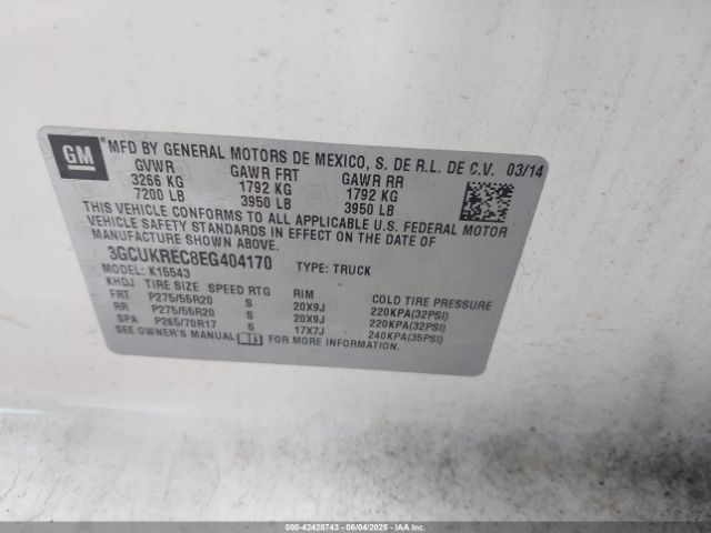 3GCUKREC8EG404170 Chevrolet l83 - vvt, afm (active fuel management), aluminum