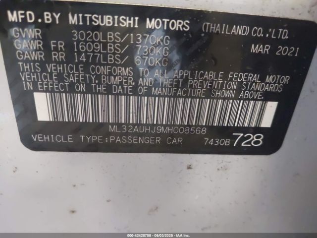 2021 MITSUBISHI MIRAGE ML32AUHJ9MH008568 Photo 8