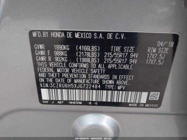 3CZRU6H5XJG722484 Honda HR-V EX