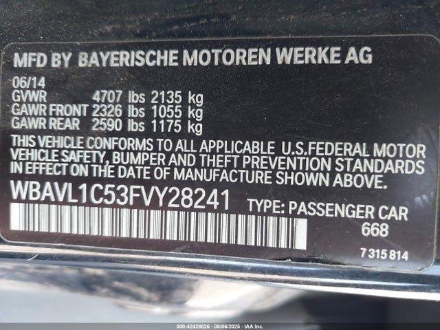 WBAVL1C53FVY28241 BMW 2015