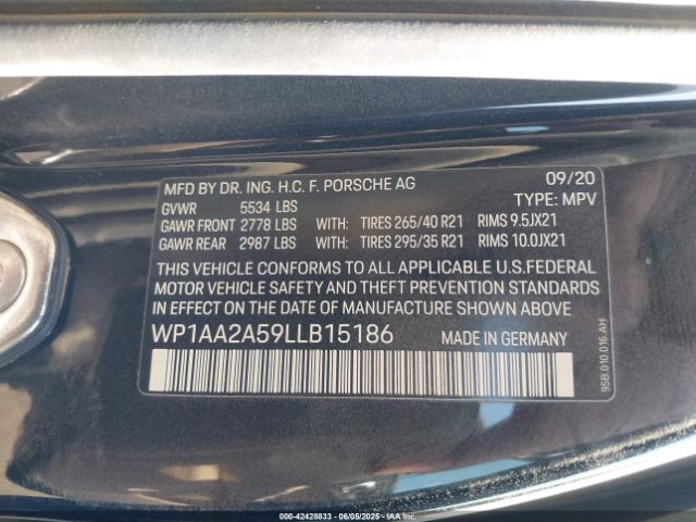 WP1AA2A59LLB15186 Porsche 2020