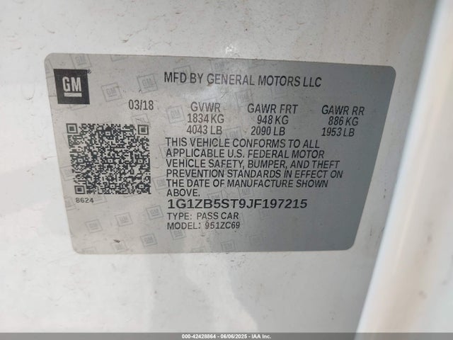 1G1ZB5ST9JF197215 Chevrolet lfv - direct injection, variable valve timing, gen 1