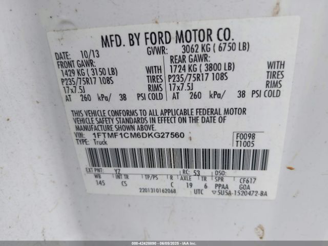 2013 FORD F-150 1FTMF1CM6DKG27560 Photo 8