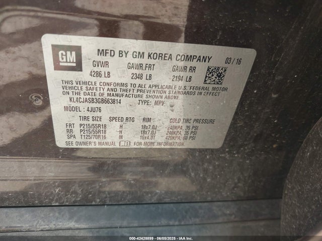 Buick luv - vvt, alum gme e85 max 2016 KL4CJASB3GB663814 Image 9