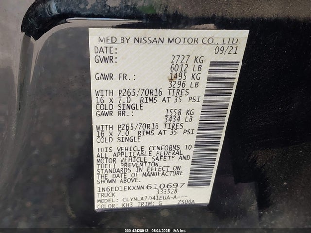 Nissan Frontier 2022 1N6ED1EKXNN610697 Image 9