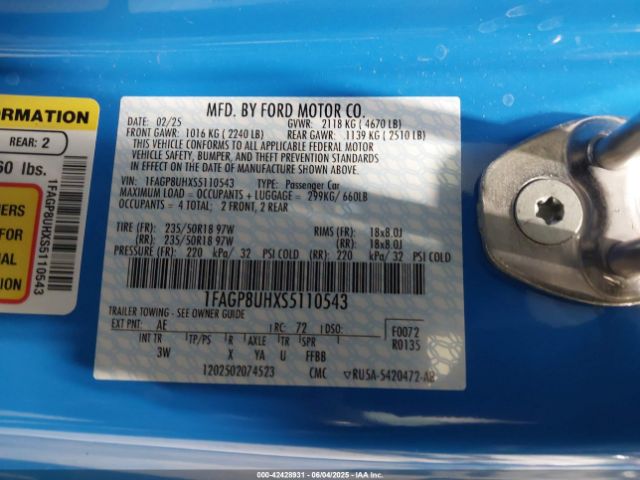 1FAGP8UHXS5110543 Ford Mustang Ecoboost Premium