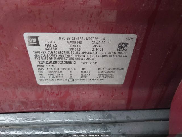 3GNCJNSB0GL250512 Chevrolet luv - mfi, vvt, alum, gme e85 max