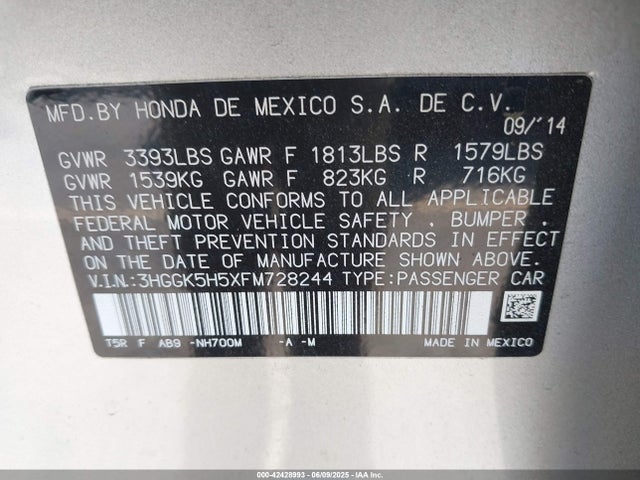 3HGGK5H5XFM728244 Honda l15b1