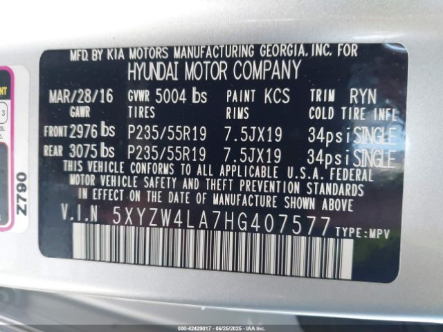 5XYZW4LA7HG407577 Hyundai t-gdi theta ii