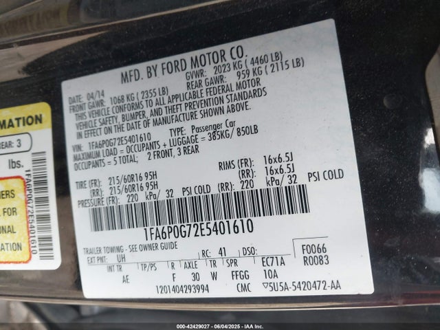 1FA6P0G72E5401610 Ford 2014