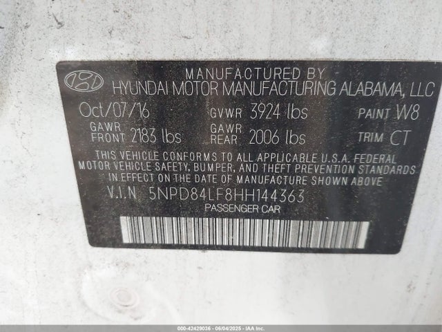 5NPD84LF8HH144363 Hyundai Elantra