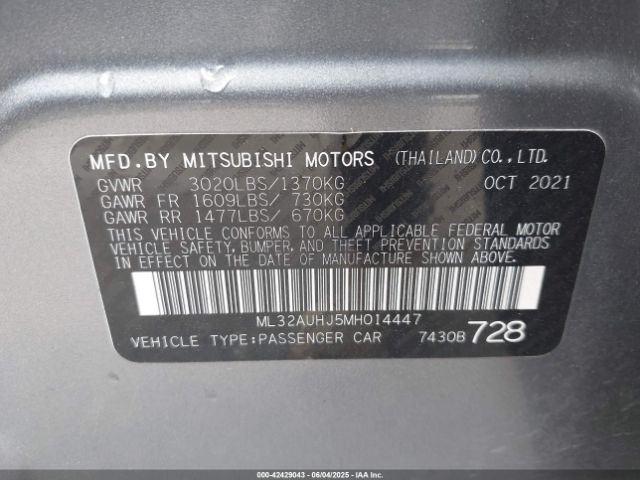 2021 MITSUBISHI MIRAGE ML32AUHJ5MH014447 Photo 8