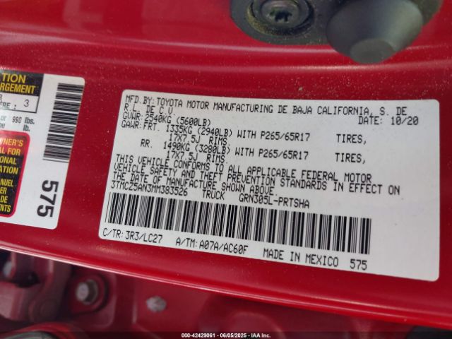 2021 TOYOTA TACOMA 3TMCZ5AN3MM383526 Photo 8