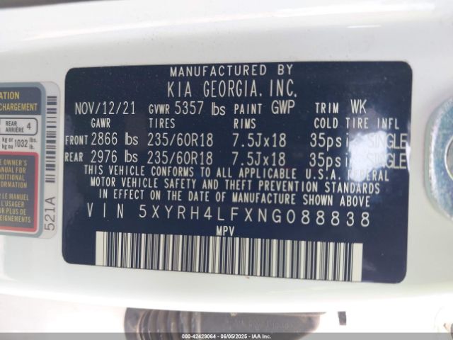 2022 KIA SORENTO 5XYRH4LFXNG088838 Photo 8