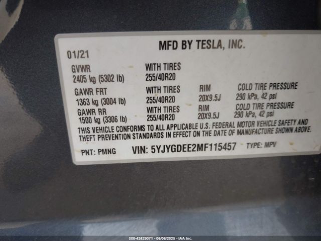 2021 TESLA MODEL Y 5YJYGDEE2MF115457 Photo 8