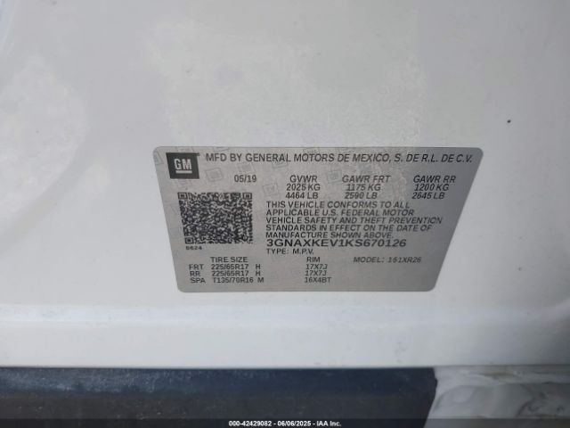 2019 CHEVROLET EQUINOX 3GNAXKEV1KS670126 Photo 8