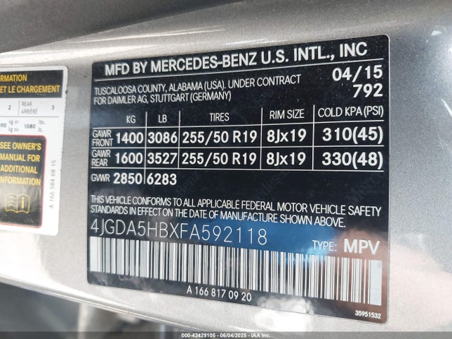 4JGDA5HBXFA592118 Mercedes-Benz 2015