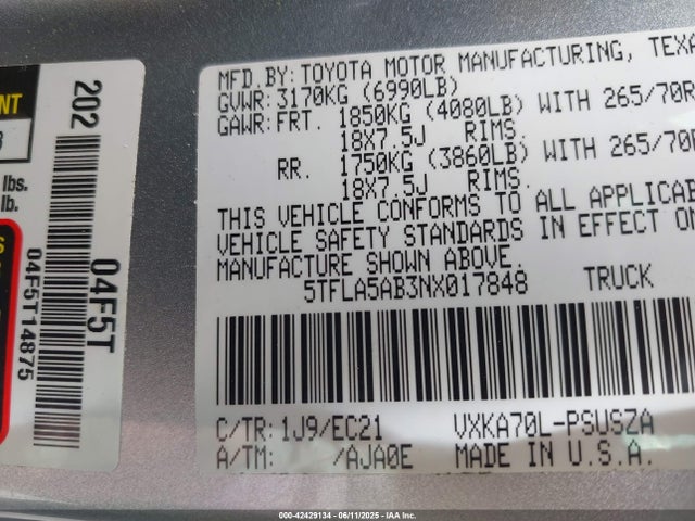 Toyota v35a-fts 2022 5TFLA5AB3NX017848 Image 9