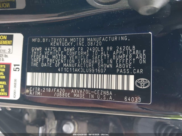 Toyota a25a-fks 2020 4T1C11AK3LU991607 Image 9