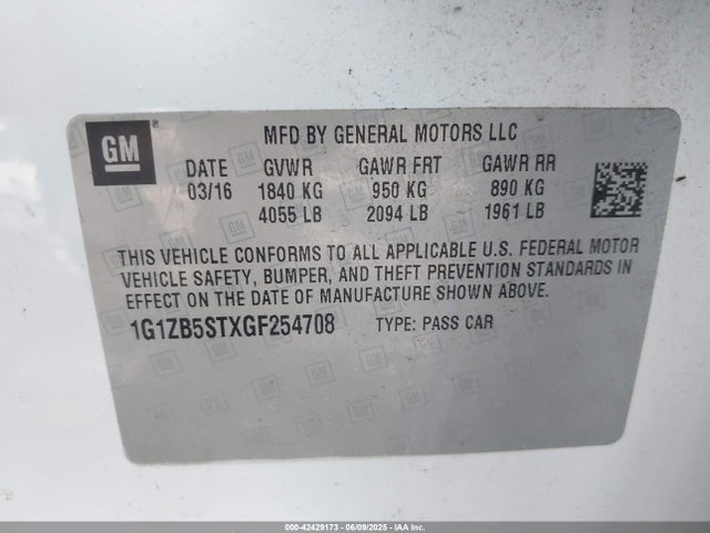 1G1ZB5STXGF254708 Chevrolet MALIBU LS