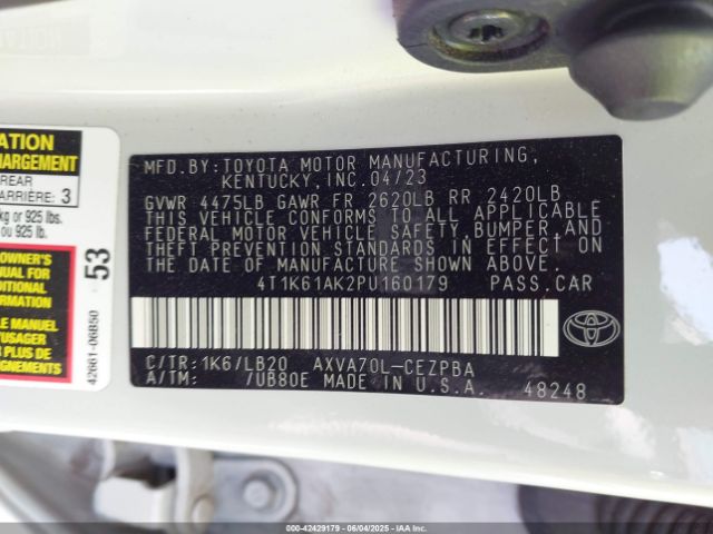 4T1K61AK2PU160179 Toyota CAMRY XSE
