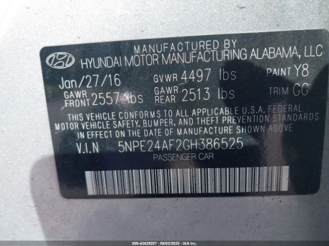 5NPE24AF2GH386525 Hyundai dohc gdi theta-ii