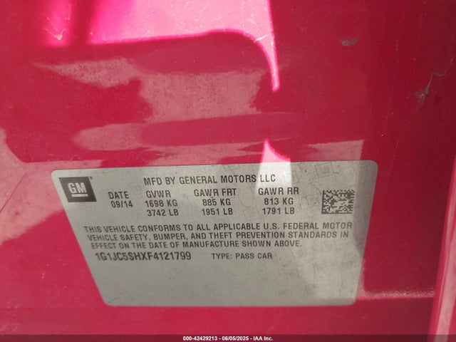 1G1JC5SHXF4121799 Chevrolet luw