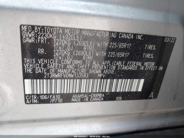 2T3RWRFV0NW133583 Toyota a25a-fxs, 3nm+4nm(ni)