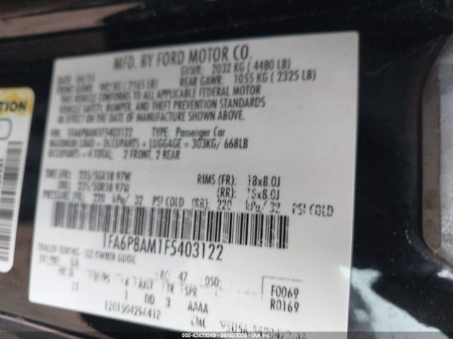 2015 FORD MUSTANG 1FA6P8AM1F5403122 Photo 8
